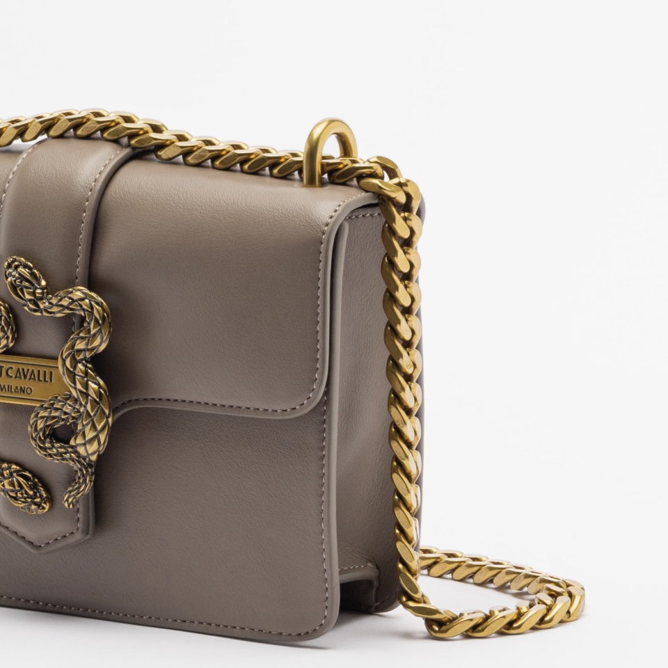 JUST CAVALLI SNAKE FLAP MEDIUM SHOULDER BAG - TAUPE - Image 2