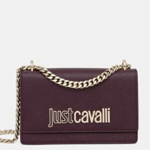 JUST CAVALLI MEDIUM SAFFIANO CHAIN SHOULDER BAG - BORDEAUX