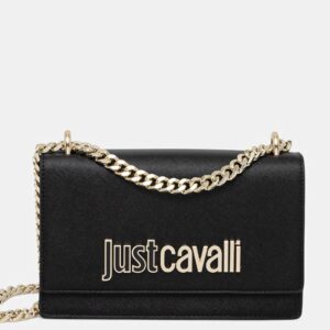 JUST CAVALLI MEDIUM SAFFIANO CHAIN SHOULDER BAG - BLACK