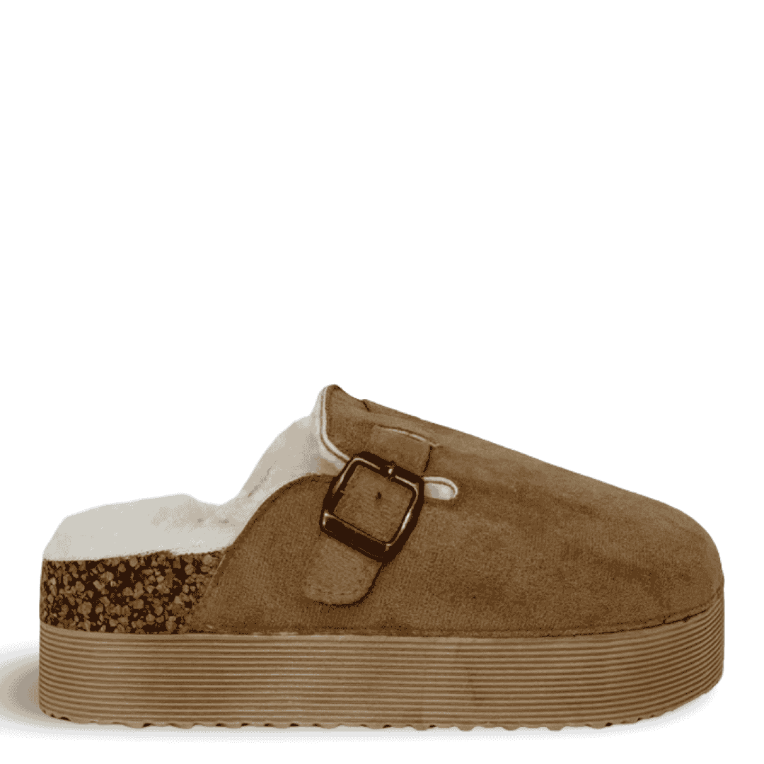 FUR LINED SUEDE FLATS - CAMEL