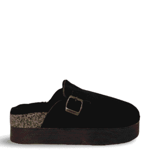 FUR LINED SUEDE FLATS - BLACK