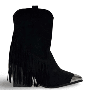 FRINGED METAL FRONT BOOTS - BLACK