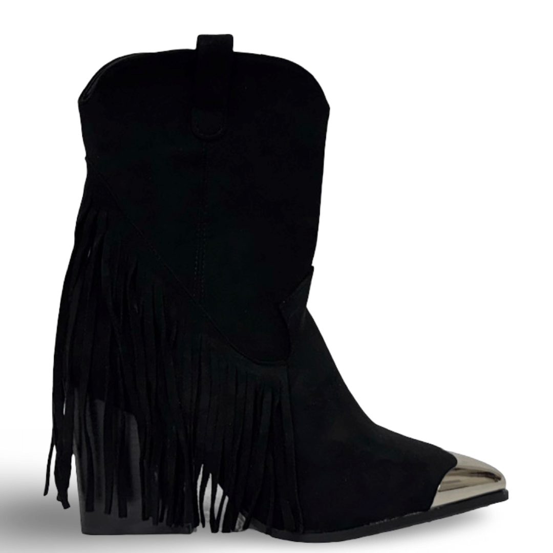 FRINGED METAL FRONT BOOTS - BLACK