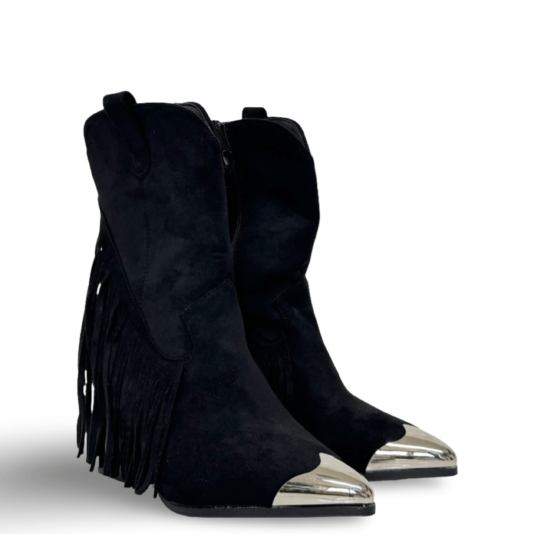 FRINGED METAL FRONT BOOTS - BLACK - Image 3