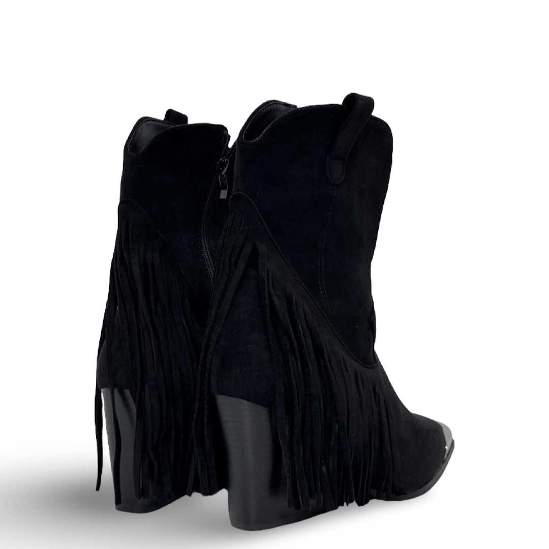 FRINGED METAL FRONT BOOTS - BLACK - Image 4