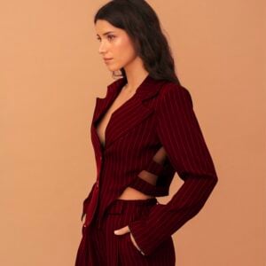 LUCY CUT-OUT STRIPED BLAZER - BORDEAUX