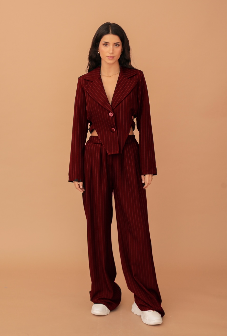 LUCY CUT-OUT STRIPED BLAZER - BORDEAUX - Image 4