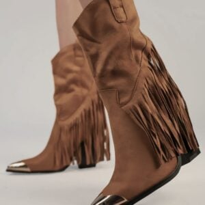 FRINGED METAL FRONT BOOTS - CAMEL