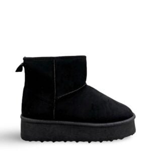 SUEDE HIGH-SOLE FUR BOOTIES - BLACK