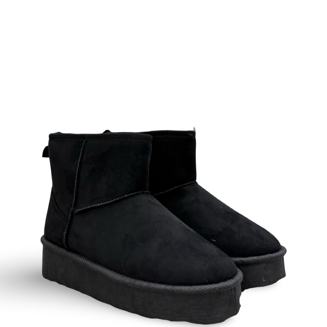 SUEDE HIGH-SOLE FUR BOOTIES - BLACK - Image 2