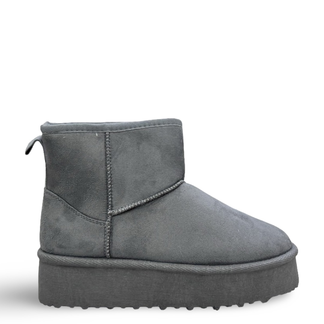 SUEDE HIGH-SOLE FUR BOOTIES - GREY
