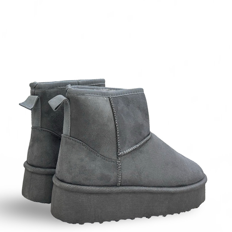 SUEDE HIGH-SOLE FUR BOOTIES - GREY - Image 3