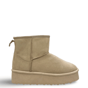 SUEDE HIGH-SOLE FUR BOOTIES - BEIGE