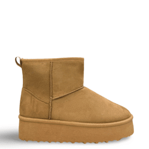 SUEDE HIGH-SOLE FUR BOOTIES - CAMEL