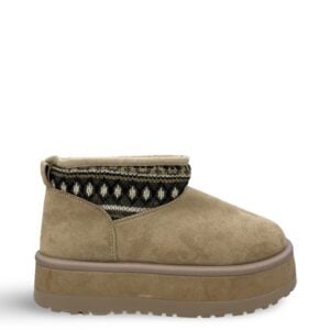 SUEDE PRINT-KNIT BOOTIES - BEIGE