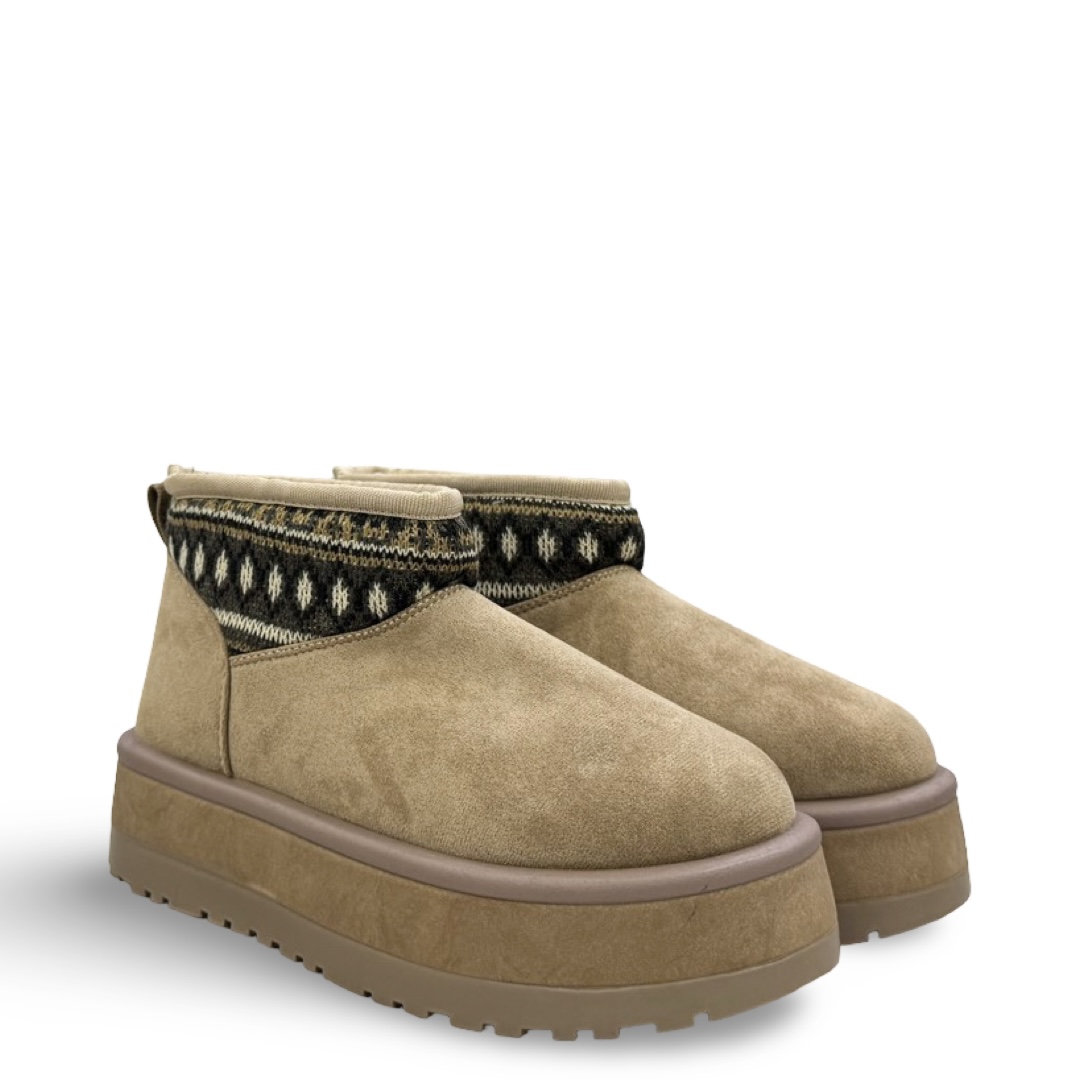 SUEDE PRINT-KNIT BOOTIES - BEIGE - Image 2