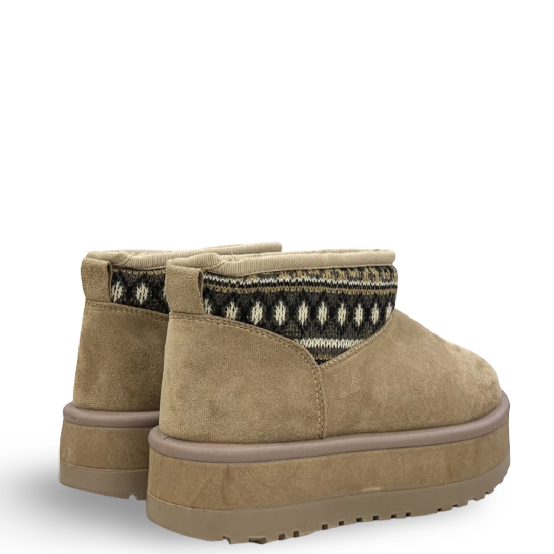 SUEDE PRINT-KNIT BOOTIES - BEIGE - Image 3