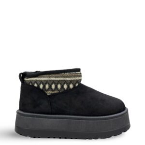 SUEDE PRINT-KNIT BOOTIES - BLACK