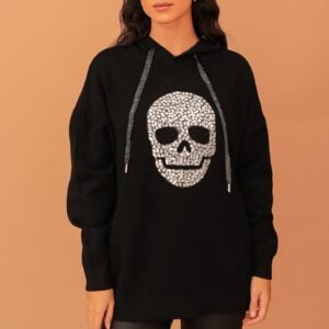 AMELIA SKULL CRYSTAL HOODIE - BLACK