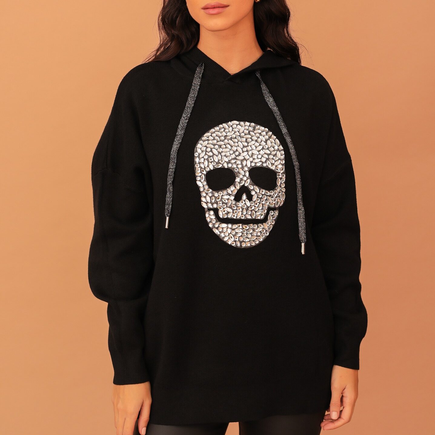 AMELIA SKULL CRYSTAL HOODIE - BLACK