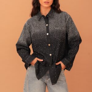 NORA CRYSTAL EMBELLISHED DENIM SHIRT