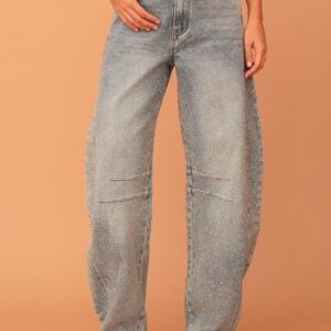 ARIA CRYSTAL EMBELLISHED BANANA DENIM - LIGHT BLUE