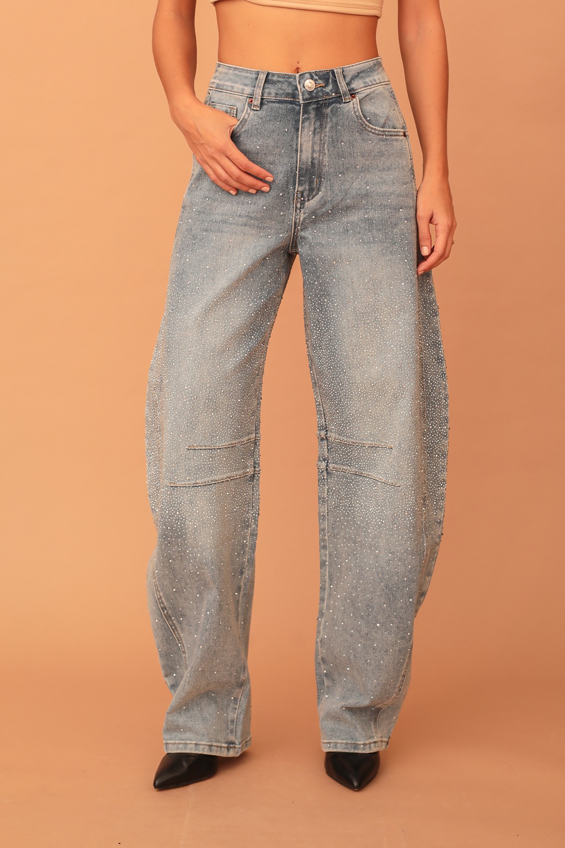 ARIA CRYSTAL EMBELLISHED BANANA DENIM - LIGHT BLUE