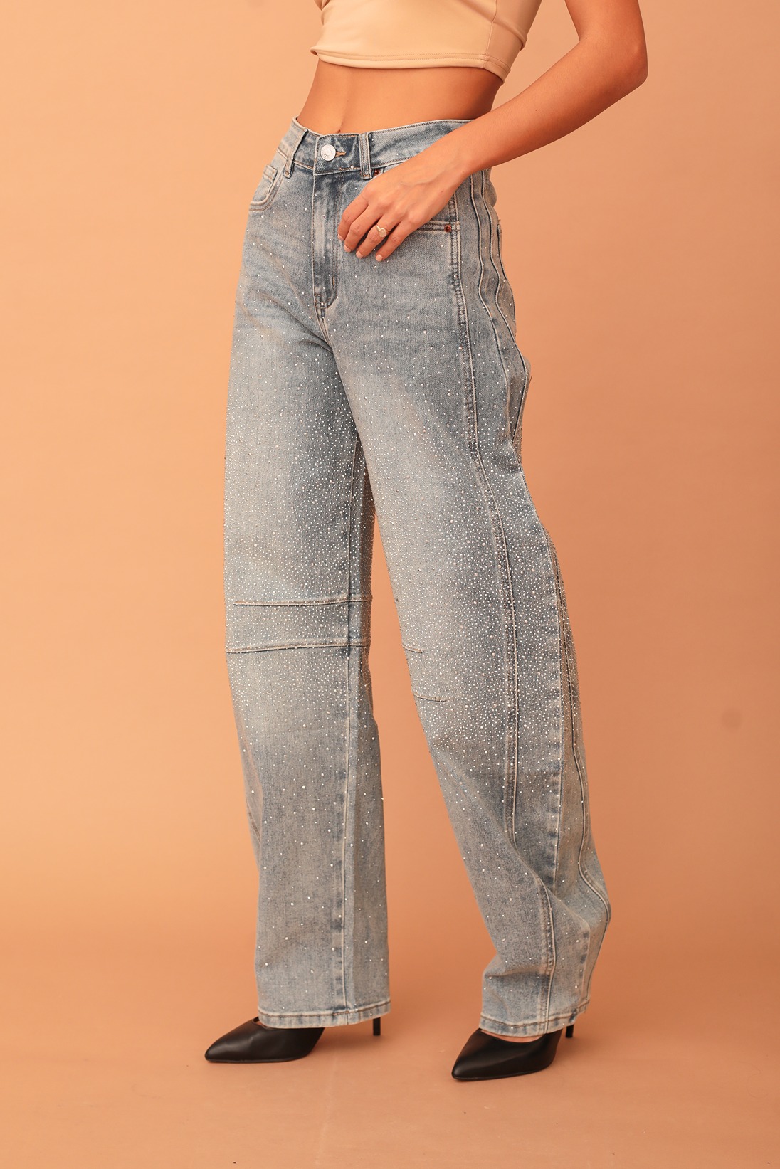 ARIA CRYSTAL EMBELLISHED BANANA DENIM - LIGHT BLUE - Image 3