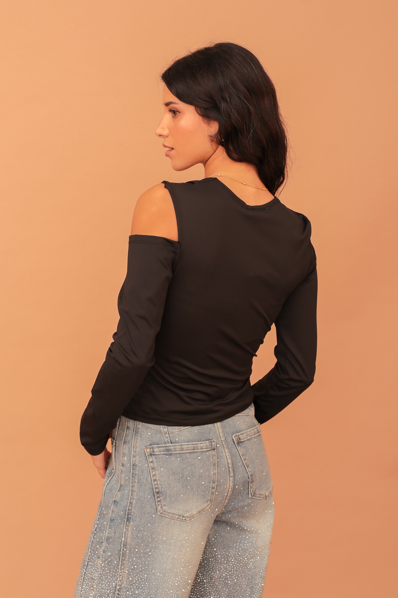 PENELOPE SHOULDER CUT-OUT BLOUSE - BLACK - Image 2
