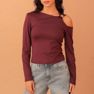 PENELOPE SHOULDER CUT-OUT BLOUSE - BORDEAUX