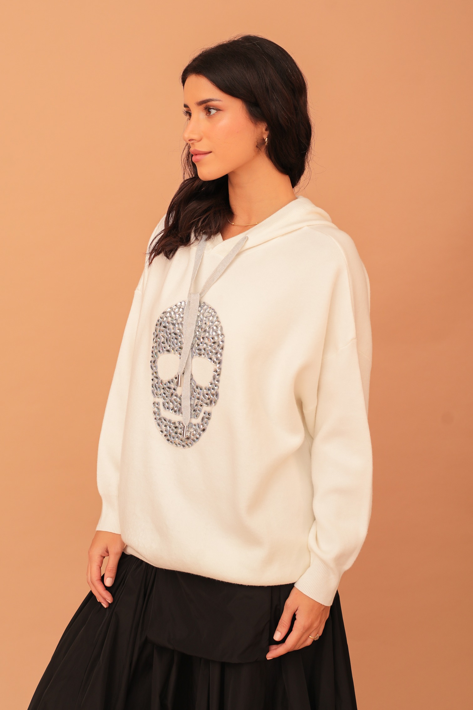 AMELIA SKULL CRYSTAL HOODIE - WHITE - Image 3