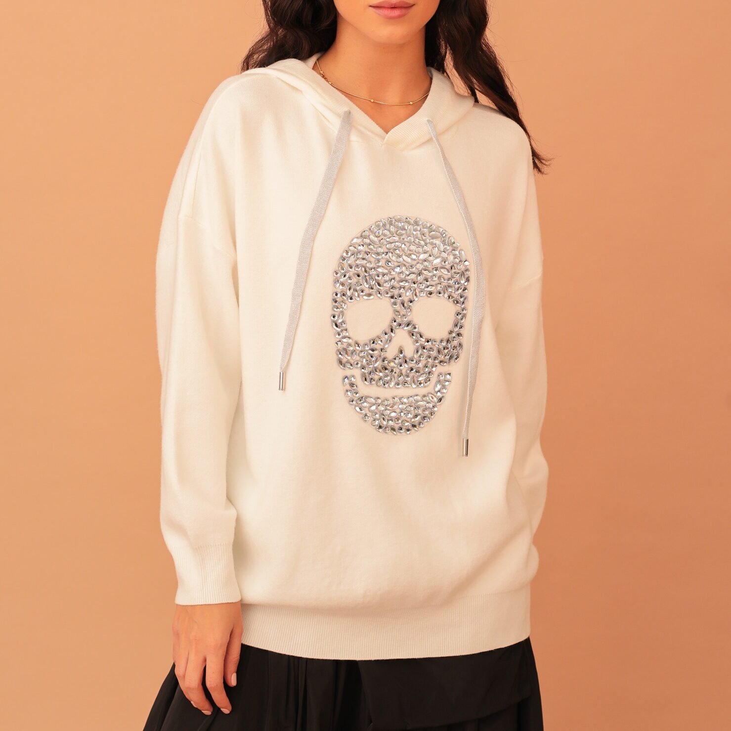 AMELIA SKULL CRYSTAL HOODIE - WHITE