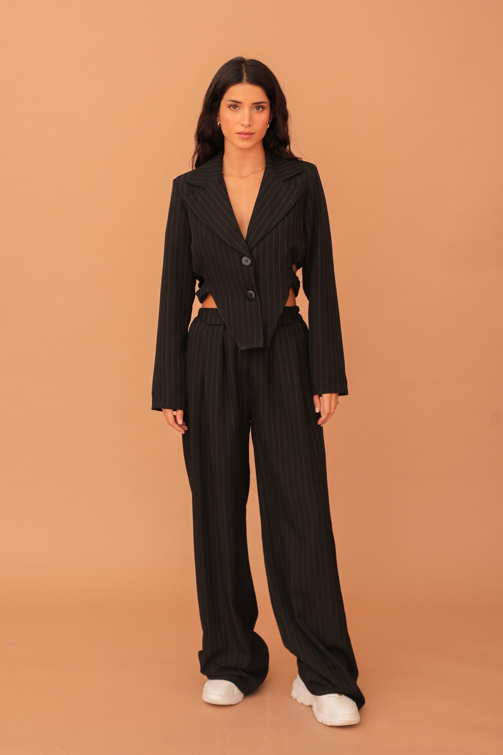 LUCY CUT-OUT STRIPED BLAZER - BLACK - Image 4