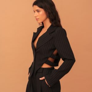 LUCY CUT-OUT STRIPED BLAZER - BLACK
