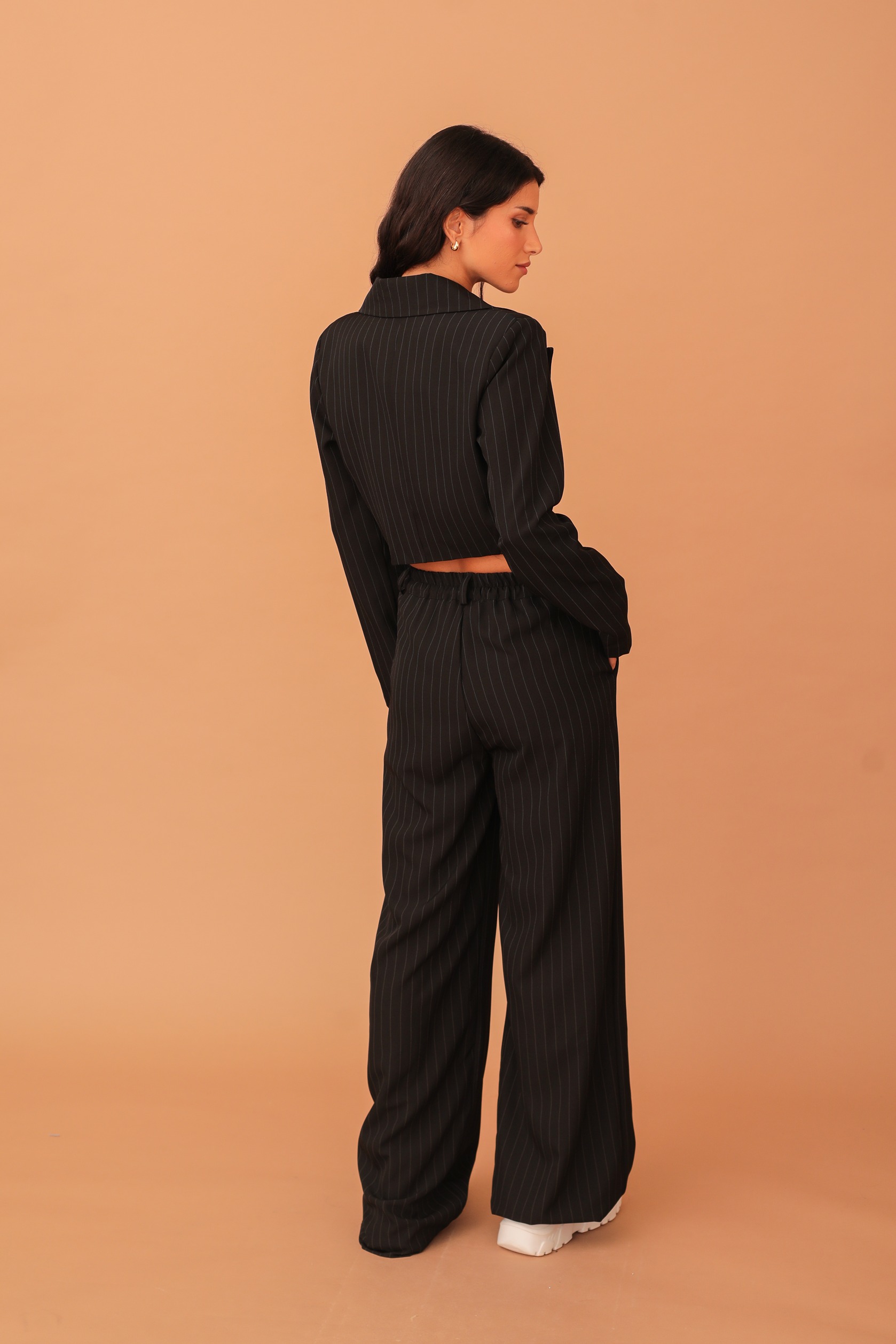LUCY CUT-OUT STRIPED BLAZER - BLACK - Image 3