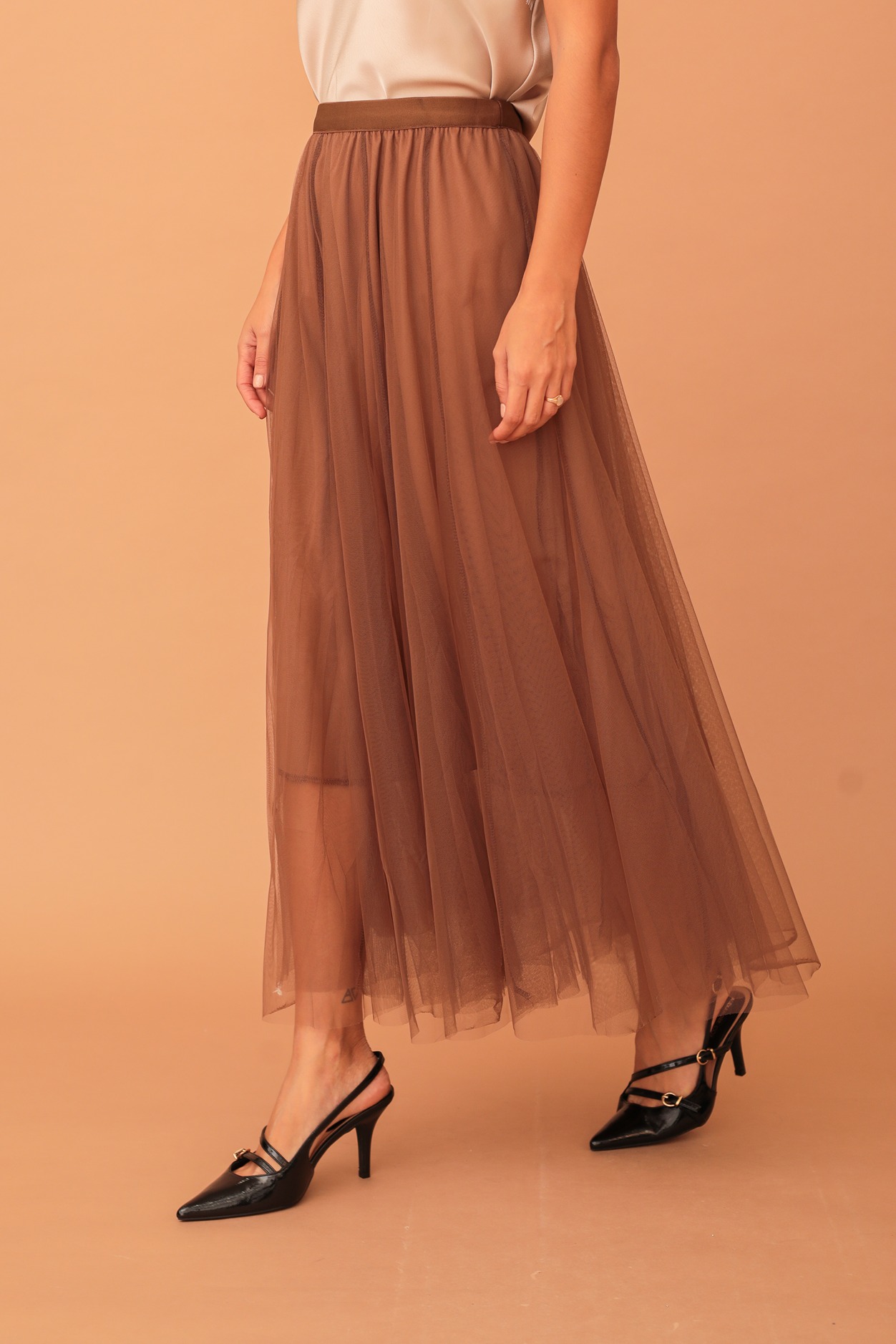 ZOE TULLE SKIRT - BROWN - Image 2