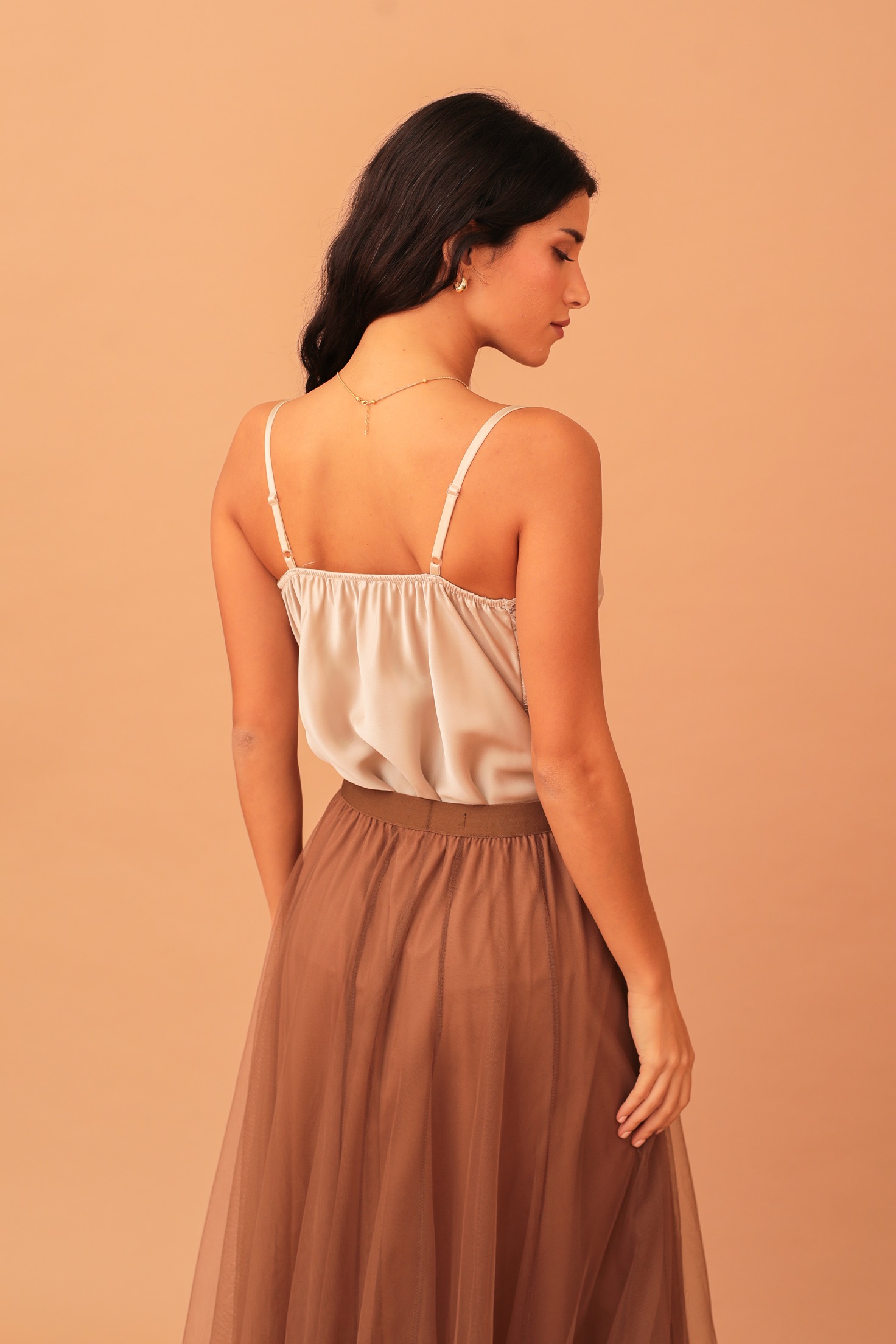 EMILIA LACED SATIN TOP - BEIGE - Image 2