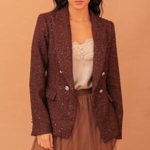 NAOMI SEQUIN TWEED BLAZER - BROWN