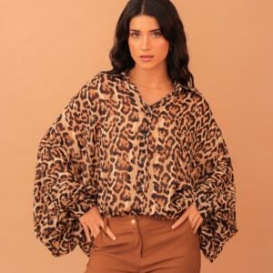 MAYA WIDE-SLEEVE LEOPARD SHIRT