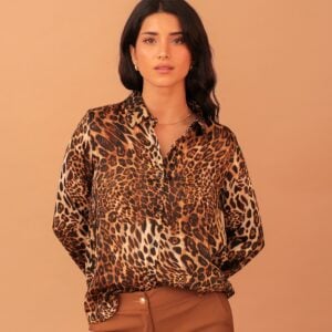 ANLA GOLD-WEAVE LEOPARD SHIRT