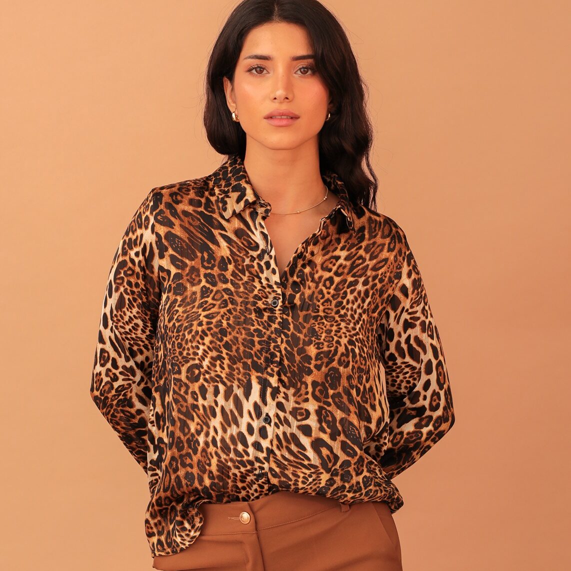 ANLA GOLD-WEAVE LEOPARD SHIRT