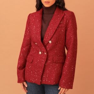 NAOMI SEQUIN TWEED BLAZER - RED