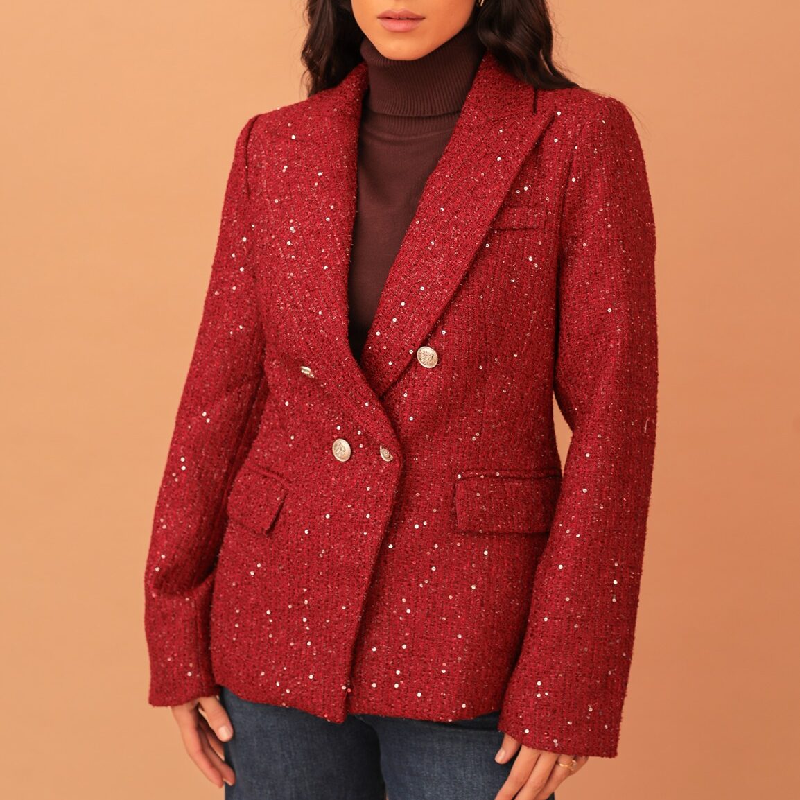 NAOMI SEQUIN TWEED BLAZER - RED