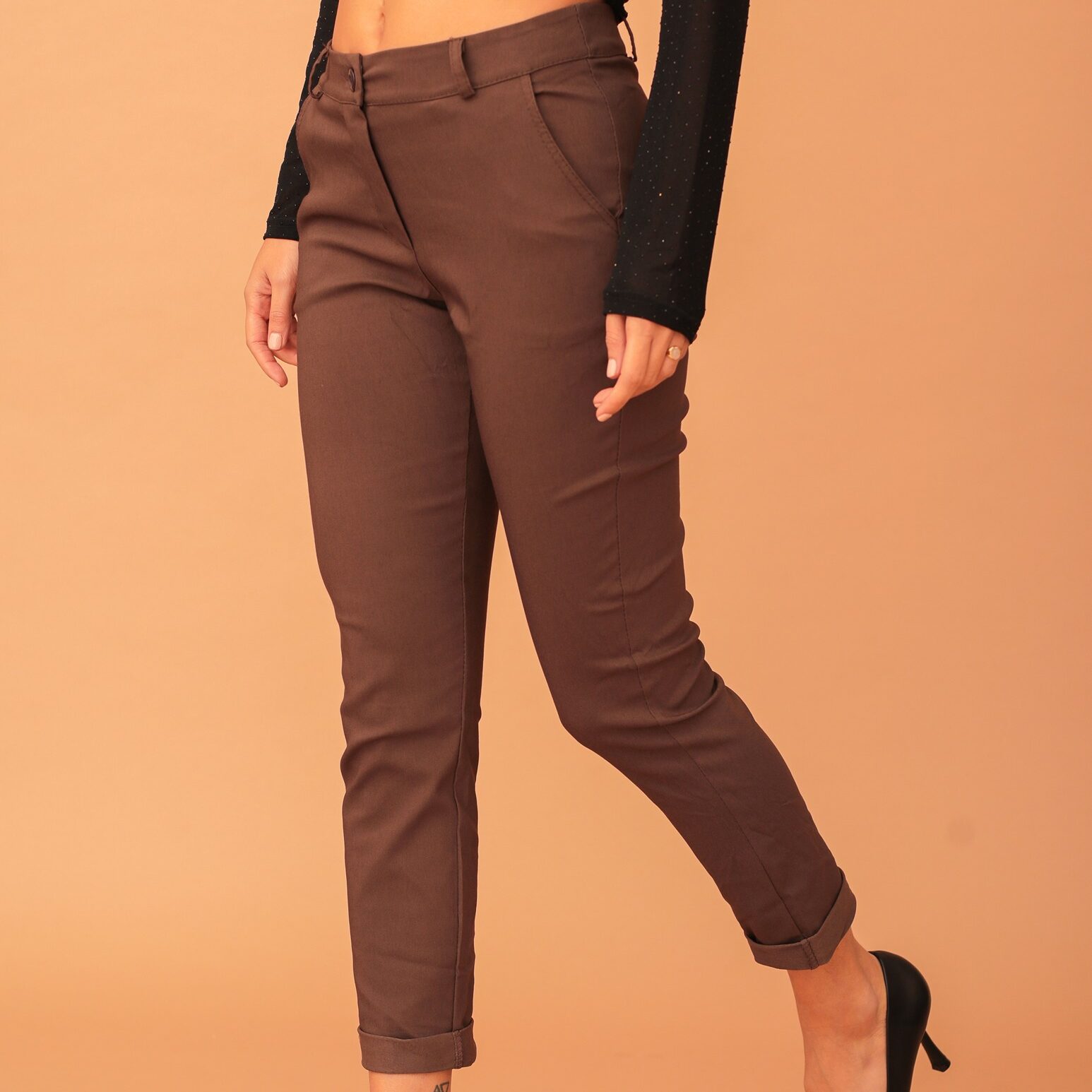 MELODY COTTON ELASTIC TROUSERS - BROWN