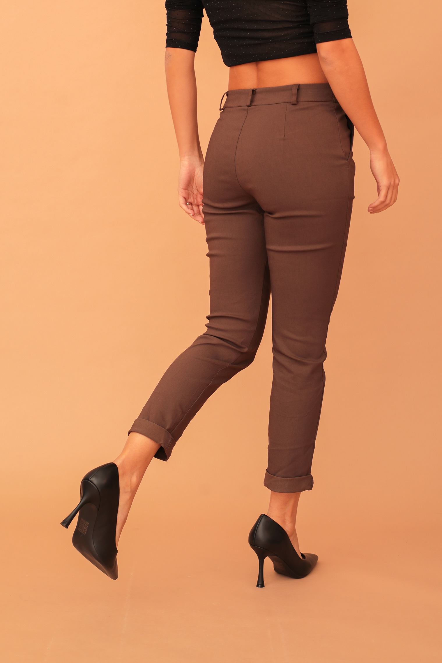MELODY COTTON ELASTIC TROUSERS - BROWN - Image 2