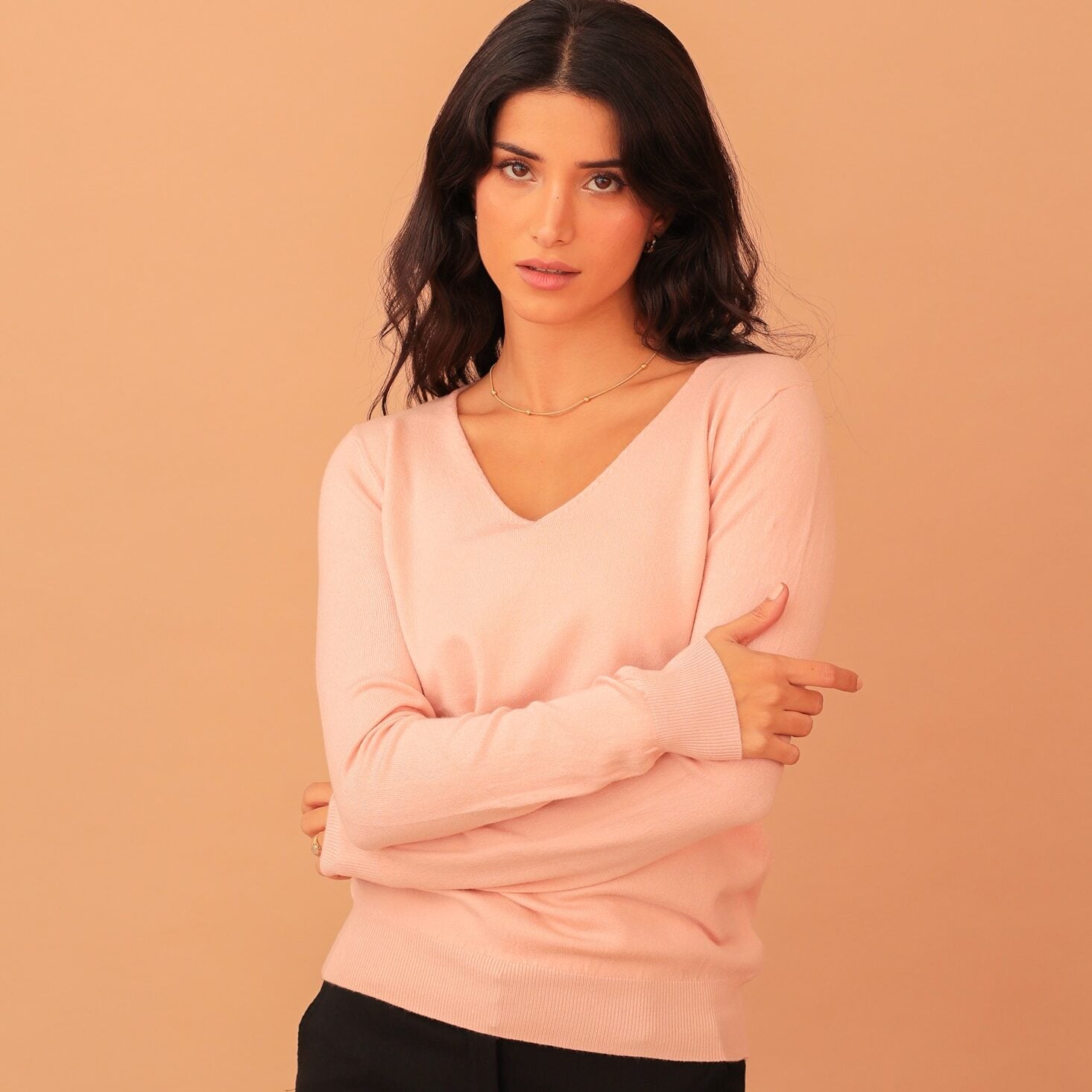 LYDIA V-NECK SOFT KNIT - SALMON