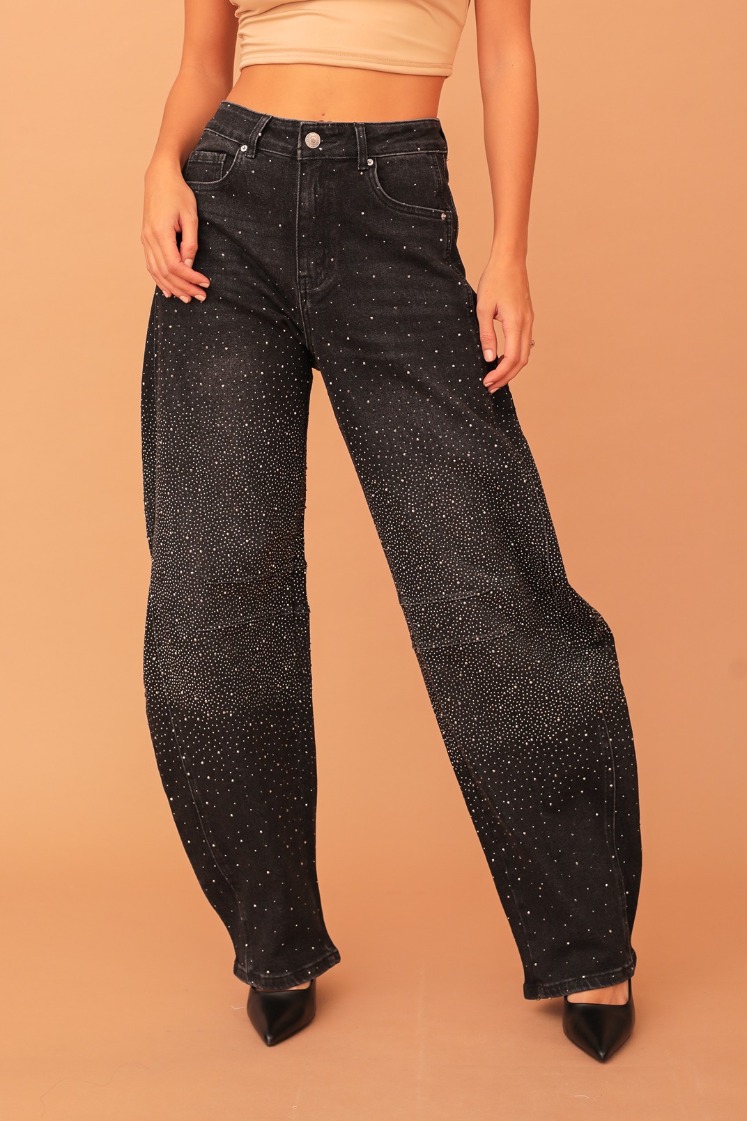 ARIA CRYSTAL EMBELLISHED BANANA DENIM - BLACK