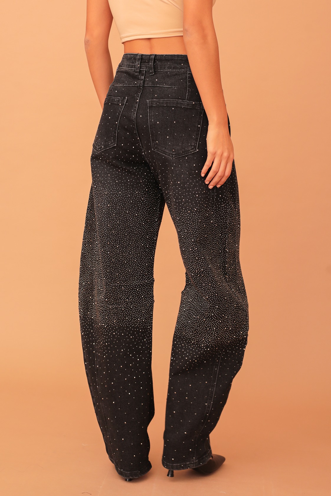 ARIA CRYSTAL EMBELLISHED BANANA DENIM - BLACK - Image 3