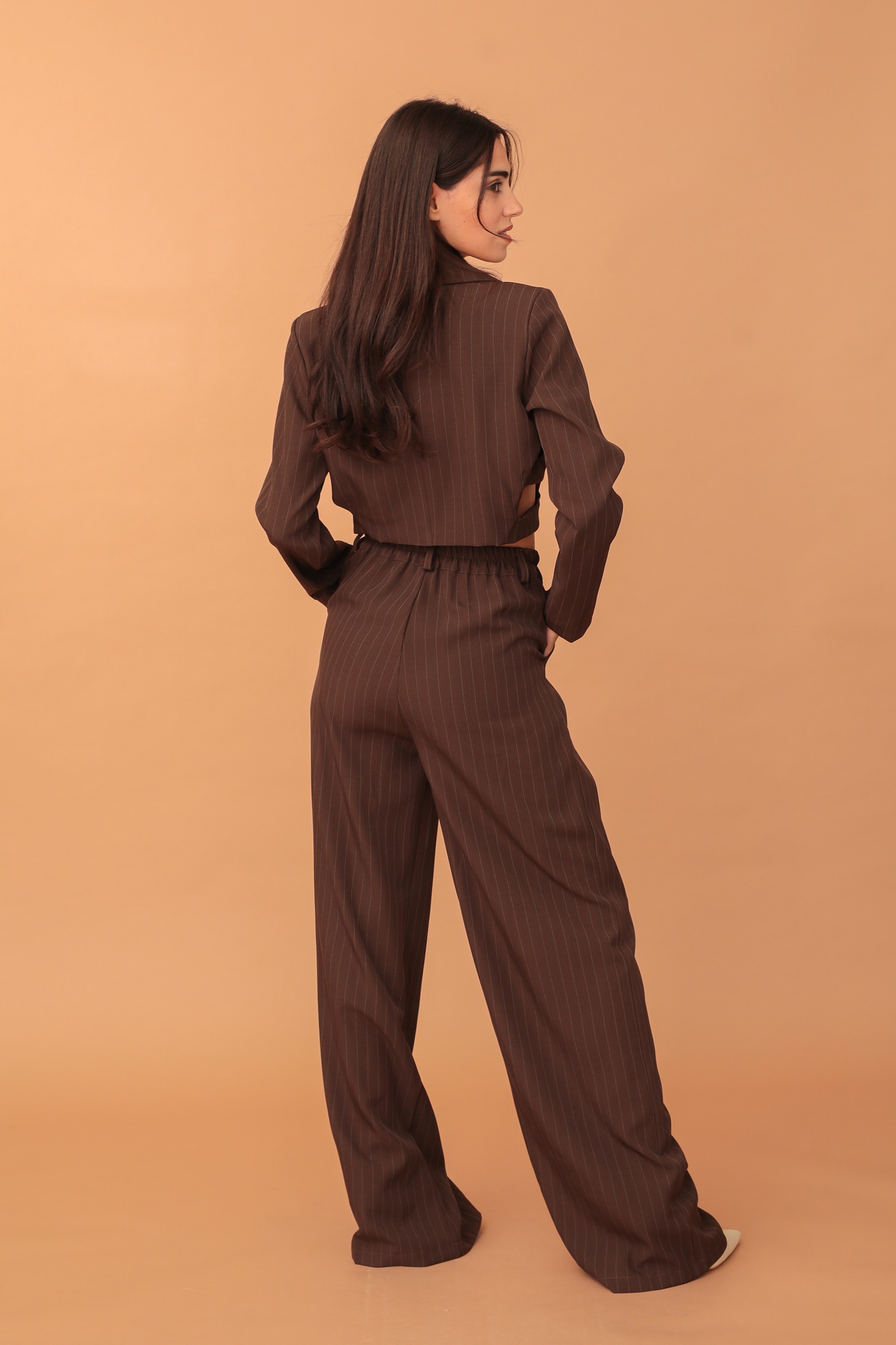 LUCY CUT-OUT STRIPED BLAZER - BROWN - Image 2