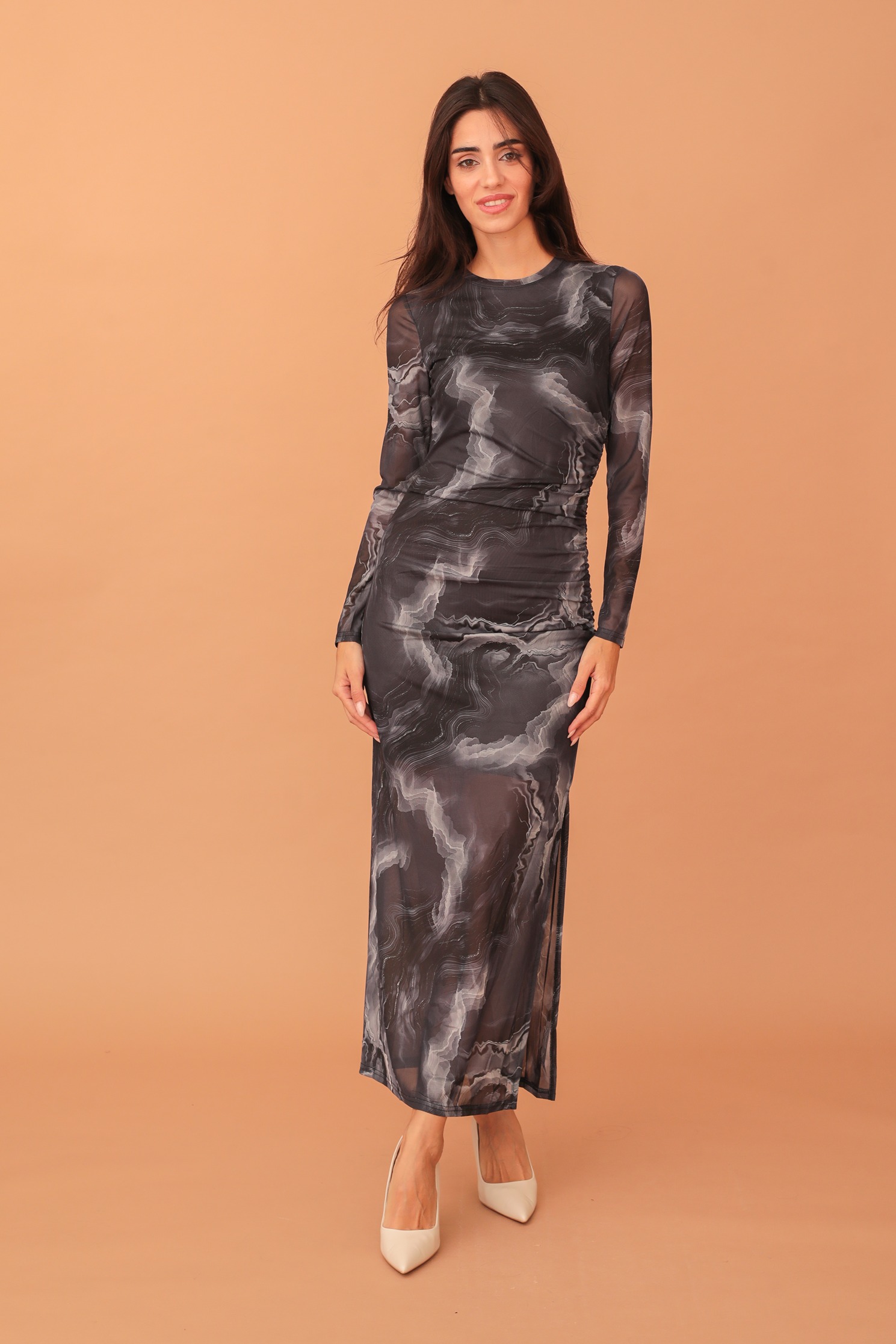 MESH PRINT DRESS - GREY - Image 5